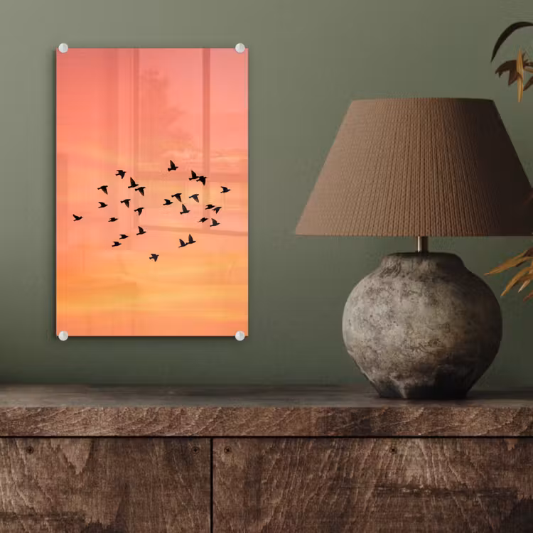 Glas schilderij - Zwerm - Vogels - Oranje — 4