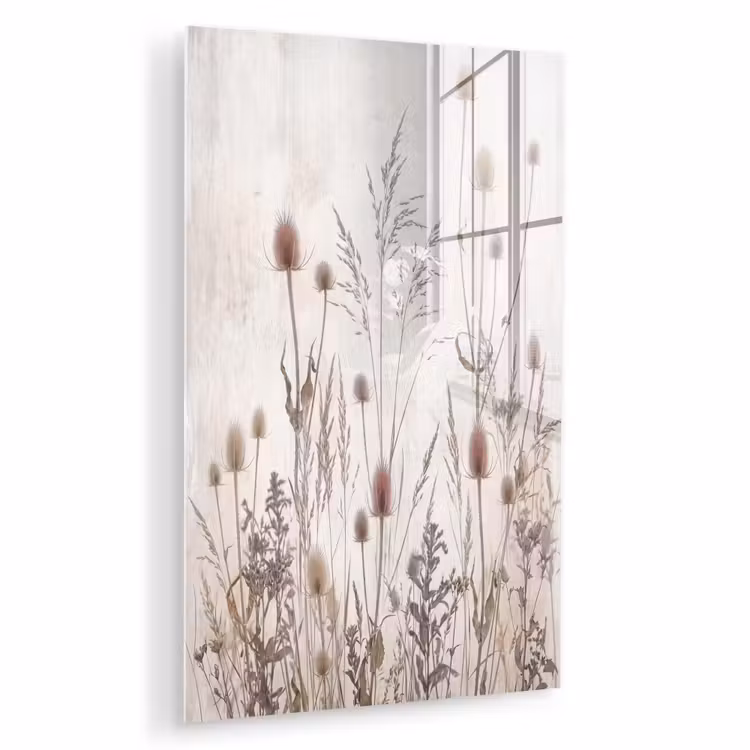 Glas schilderij - Weidebloemen - Design - Sepia — 1