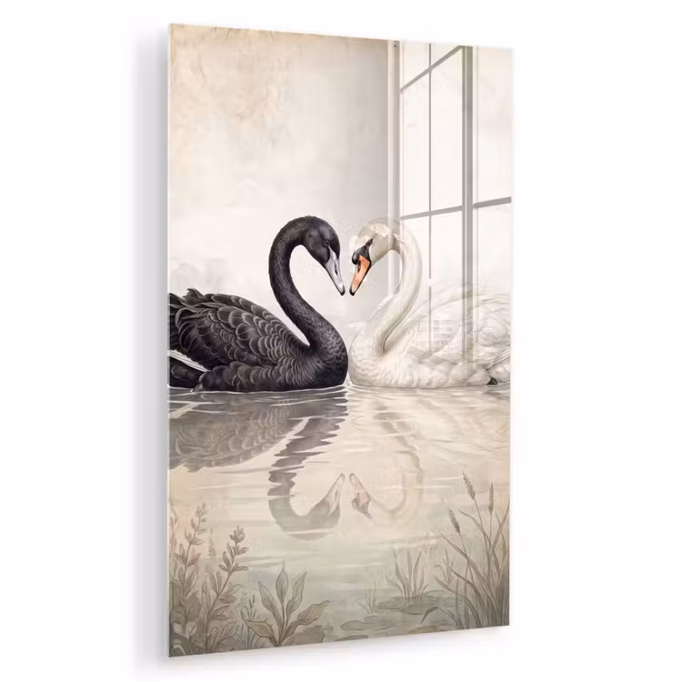Glas schilderij - Zwanen - Hartvorm - Dieren — 1