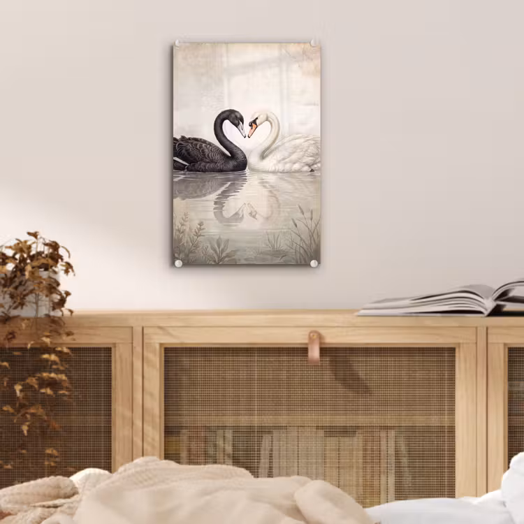 Glas schilderij - Zwanen - Hartvorm - Dieren — 5
