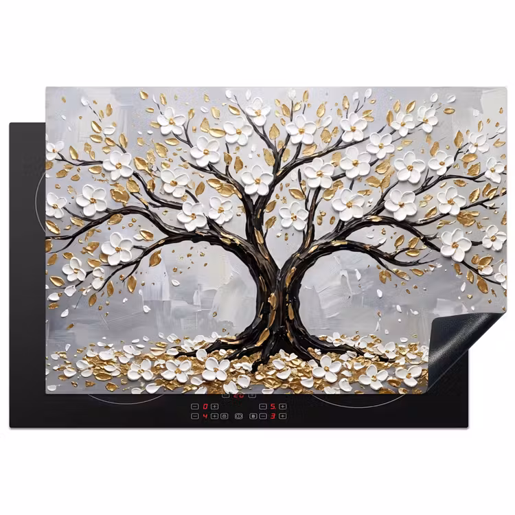 Inductie beschermer - Boom - Bloemen - Natuur - Abstract - Wit — 2