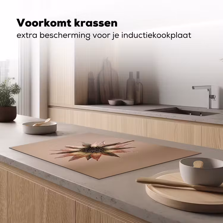 Inductie beschermer - Droogbloem - Protea - Vintage - Beige - Rustiek — 1