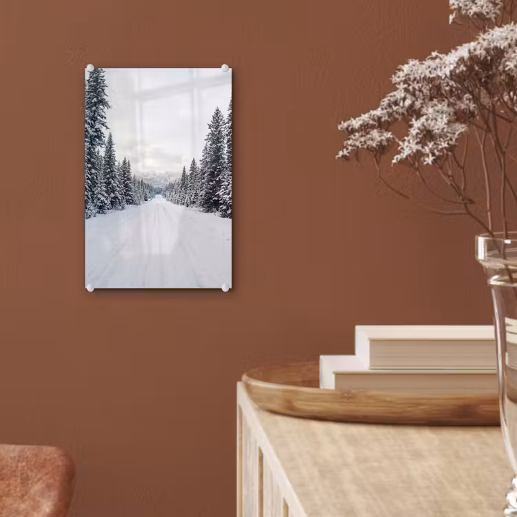 Glas schilderij - Weg - Sneeuw - Naaldbos - Winter - Avontuurlijk — 6