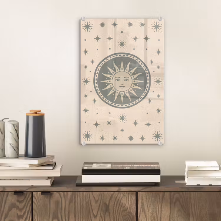 Glas schilderij - Zon - Sterren - Astrologie - Vintage - Groen — 2