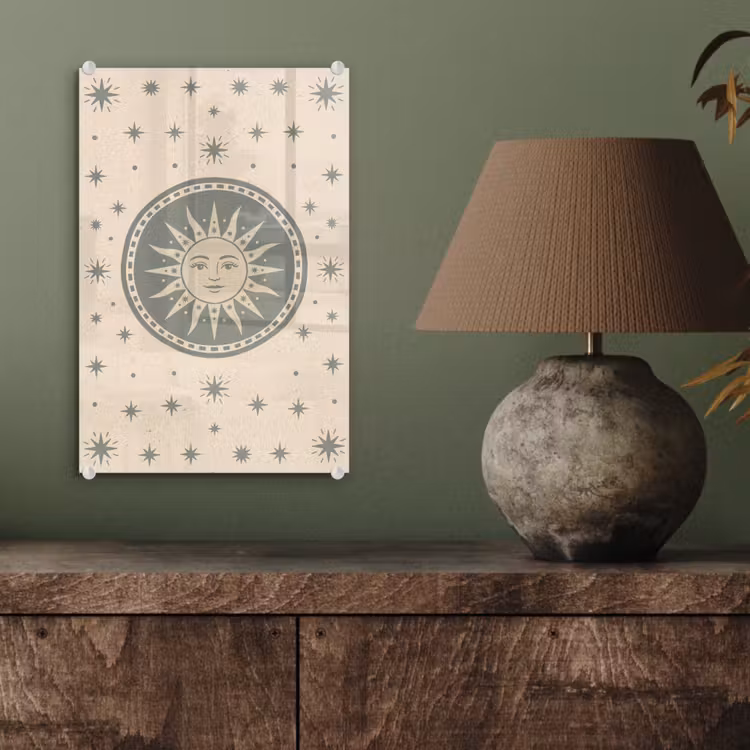 Glas schilderij - Zon - Sterren - Astrologie - Vintage - Groen — 4