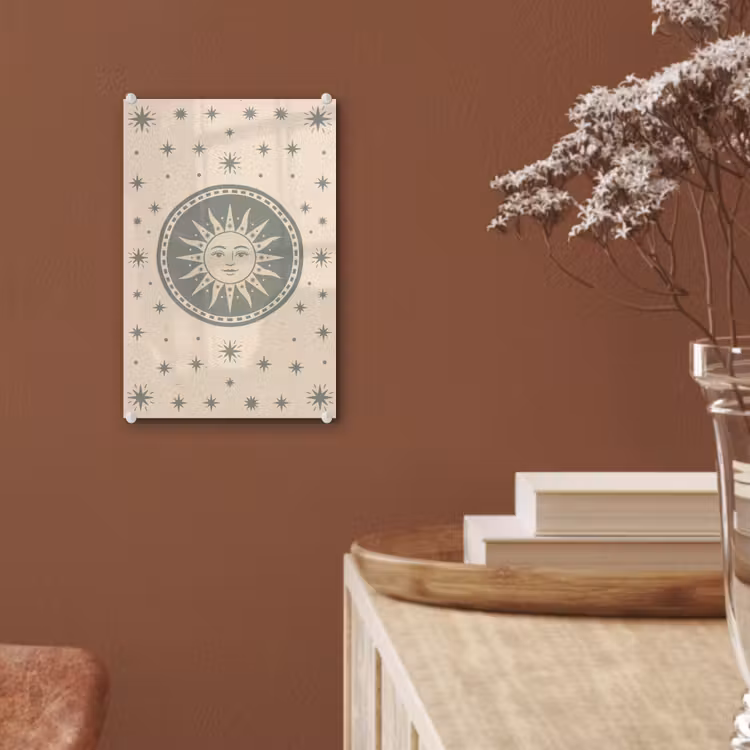 Glas schilderij - Zon - Sterren - Astrologie - Vintage - Groen — 6