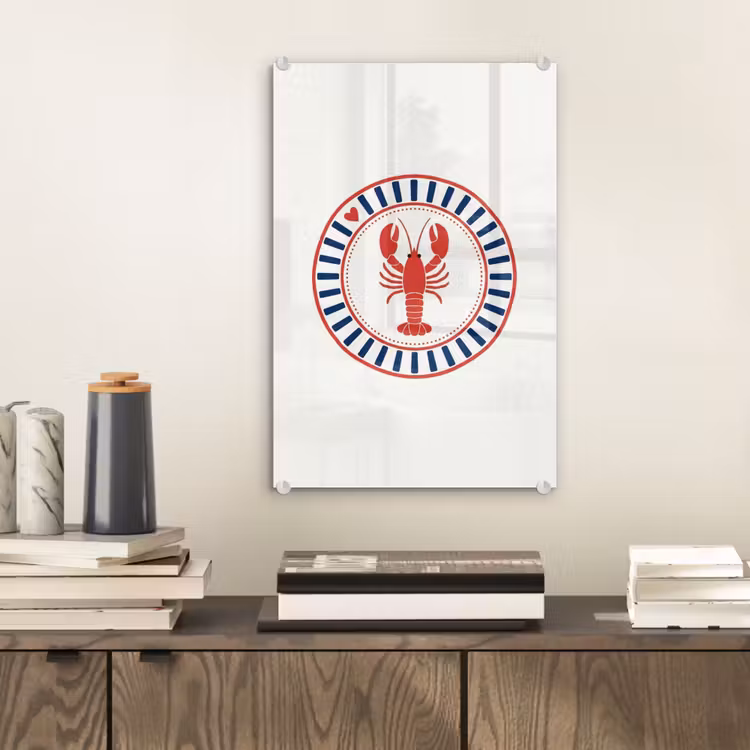 Glas schilderij - Zeeleven - Kreeft - Embleem - Grafisch - Rood — 2