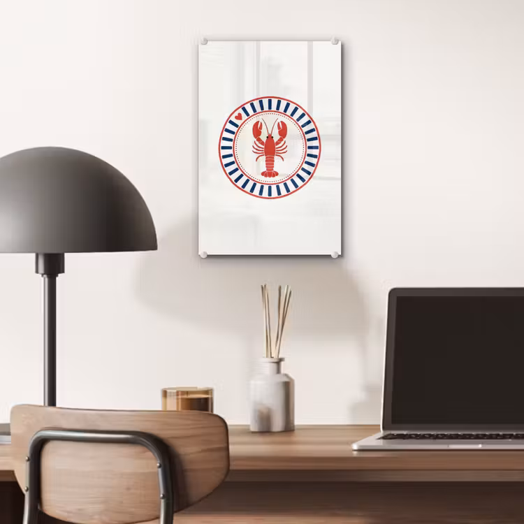 Glas schilderij - Zeeleven - Kreeft - Embleem - Grafisch - Rood — 7