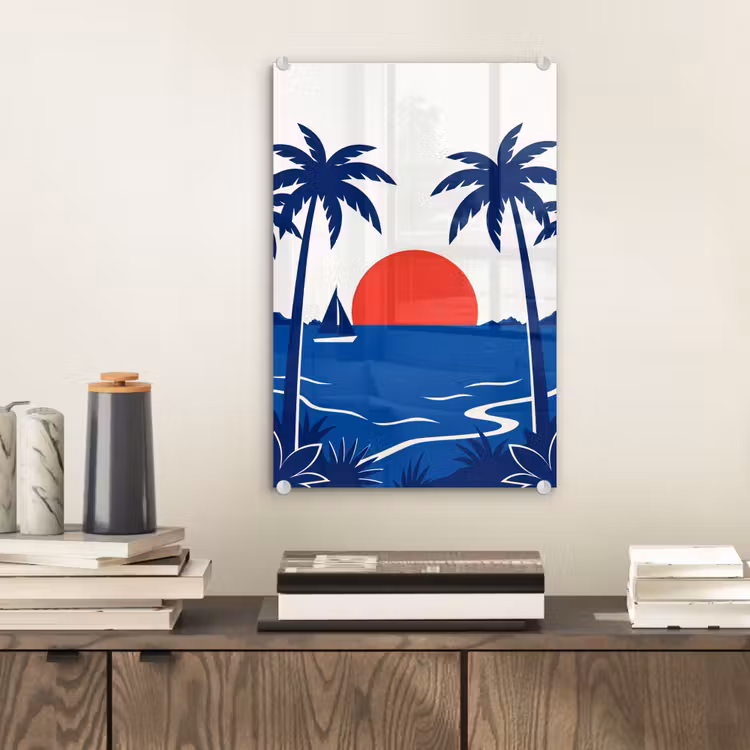 Glas schilderij - Zonsondergang - Zee - Palmboom - Tropisch - Modern — 2