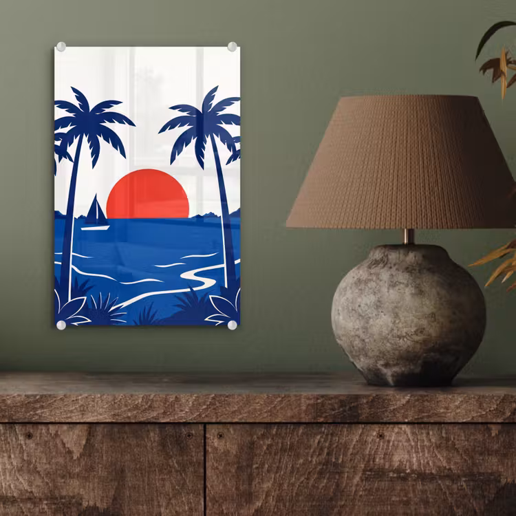 Glas schilderij - Zonsondergang - Zee - Palmboom - Tropisch - Modern — 4