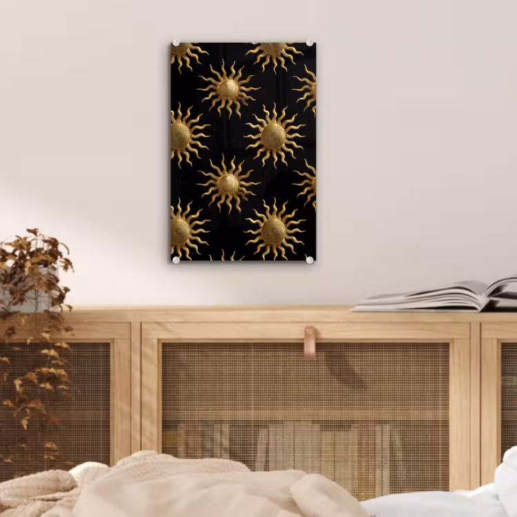 Glas schilderij - Zon - Patroon - Luxe - Goud - Zwart — 5