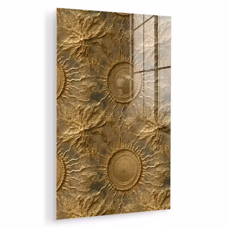 Glas schilderij - Zon - Reliëf - Antiek - Goud — 1