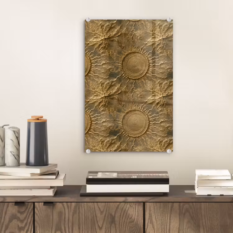 Glas schilderij - Zon - Reliëf - Antiek - Goud — 2