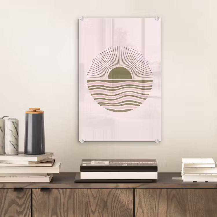 Glas schilderij - Zon - Zee - Abstract - Modern - Roze — 2