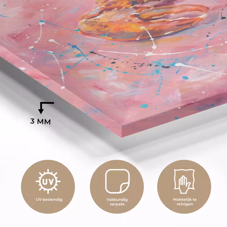 Glas schilderij - Zeeleven - Kreeft - Spatters - Abstract - Roze — 3