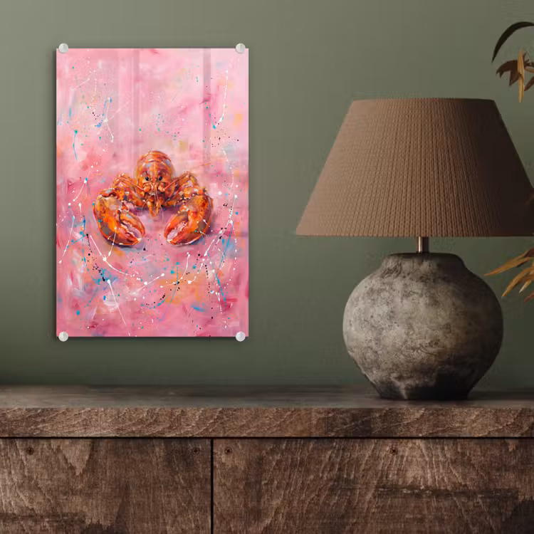 Glas schilderij - Zeeleven - Kreeft - Spatters - Abstract - Roze — 4