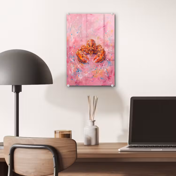 Glas schilderij - Zeeleven - Kreeft - Spatters - Abstract - Roze — 7