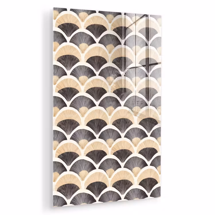 Glas schilderij - Waaier - Patroon - Zwart - Beige — 1