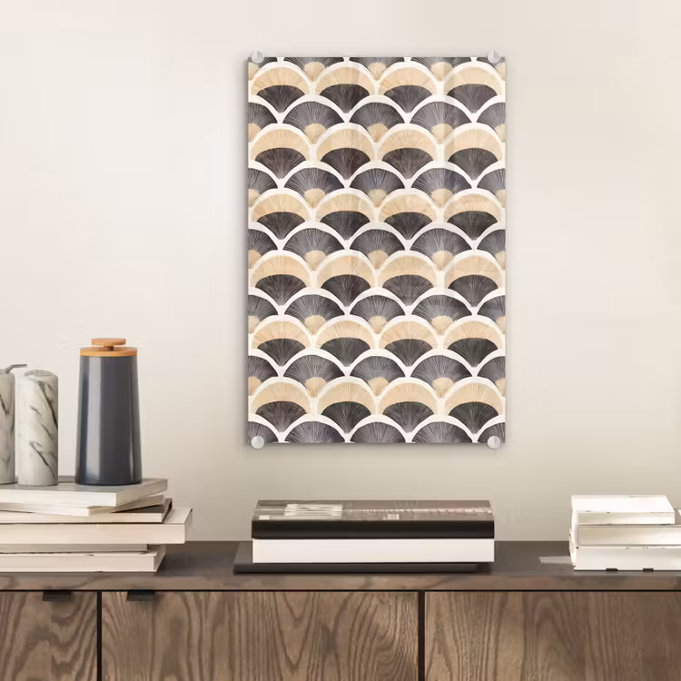 Glas schilderij - Waaier - Patroon - Zwart - Beige — 2