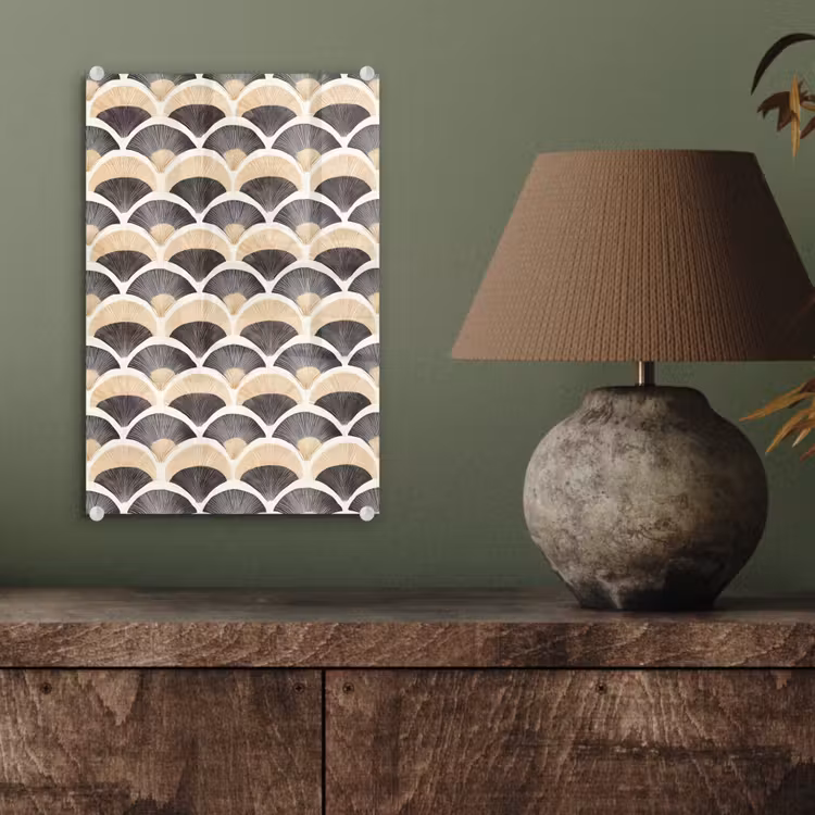 Glas schilderij - Waaier - Patroon - Zwart - Beige — 4