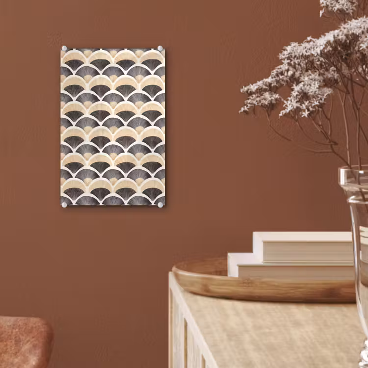 Glas schilderij - Waaier - Patroon - Zwart - Beige — 6