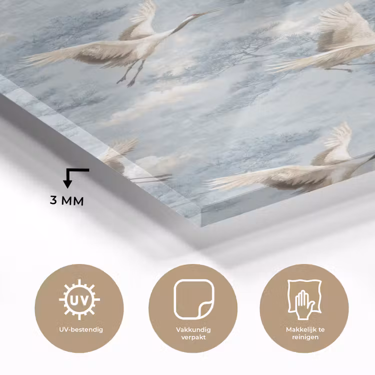 Glas schilderij - Wolken - Kraanvogels - Blauw — 3