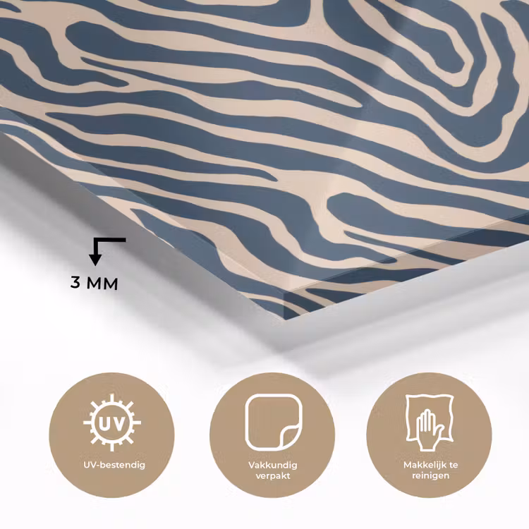 Glas schilderij - Zebra - Patroon - Blauw - Beige — 3
