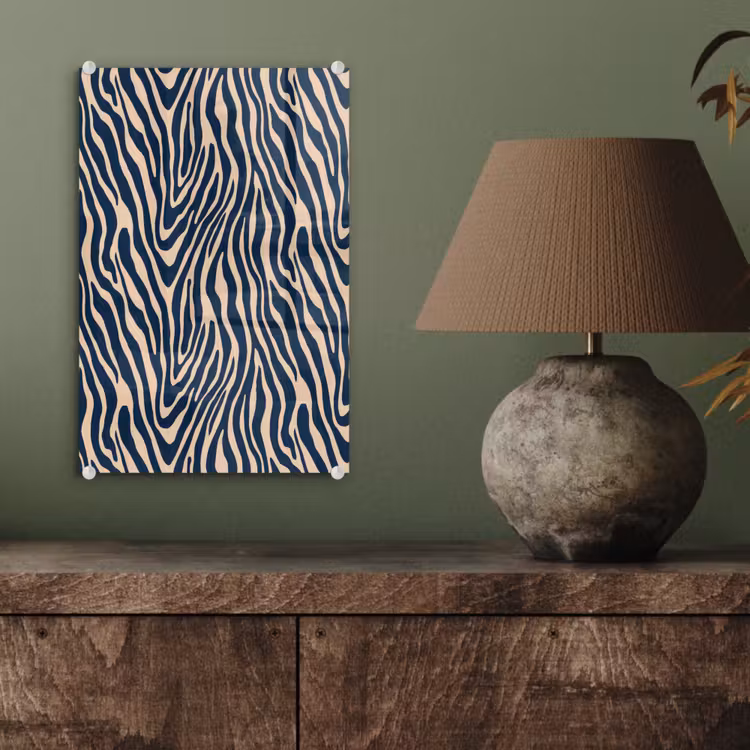 Glas schilderij - Zebra - Patroon - Blauw - Beige — 4