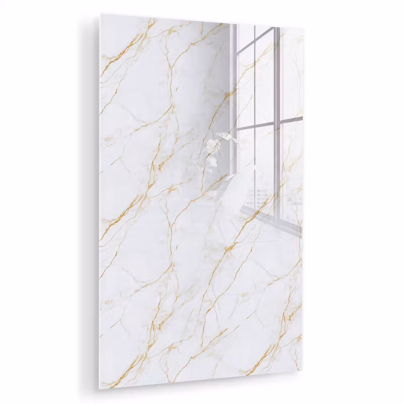 Glas schilderij - Wit - Marmer - Goud - Luxueus — 1