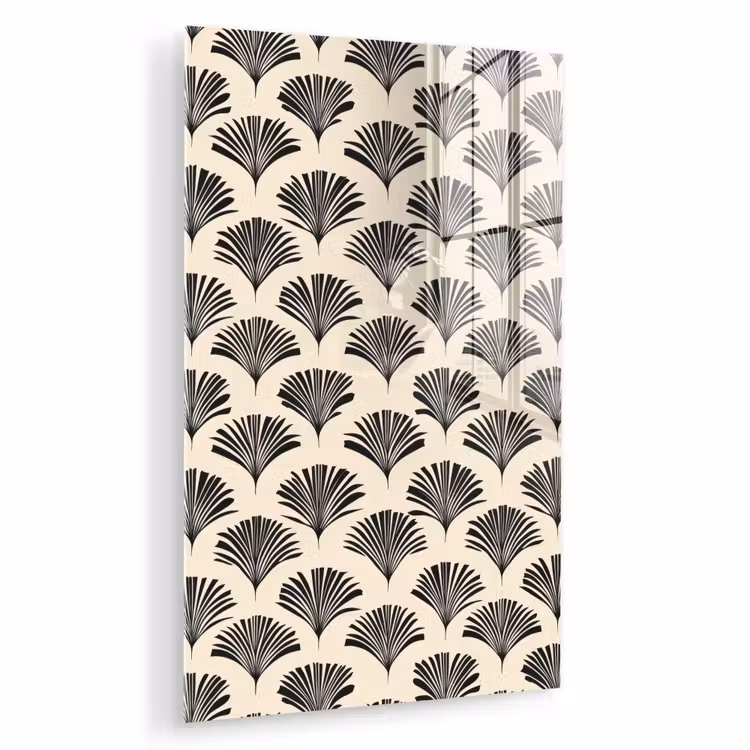 Glas schilderij - Waaiers - Botanisch - Zwart - Beige — 1