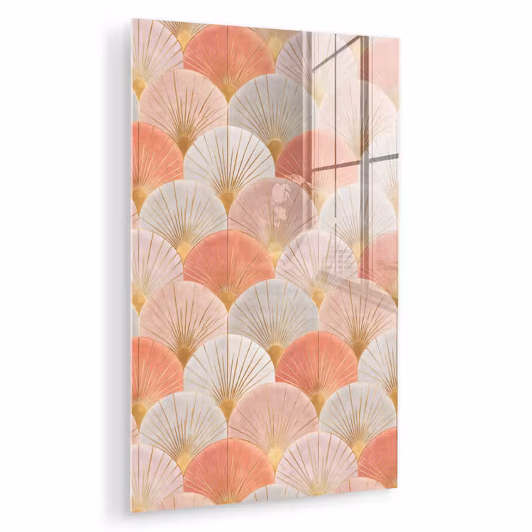Glas schilderij - Waaiers - Goud - Roze — 1