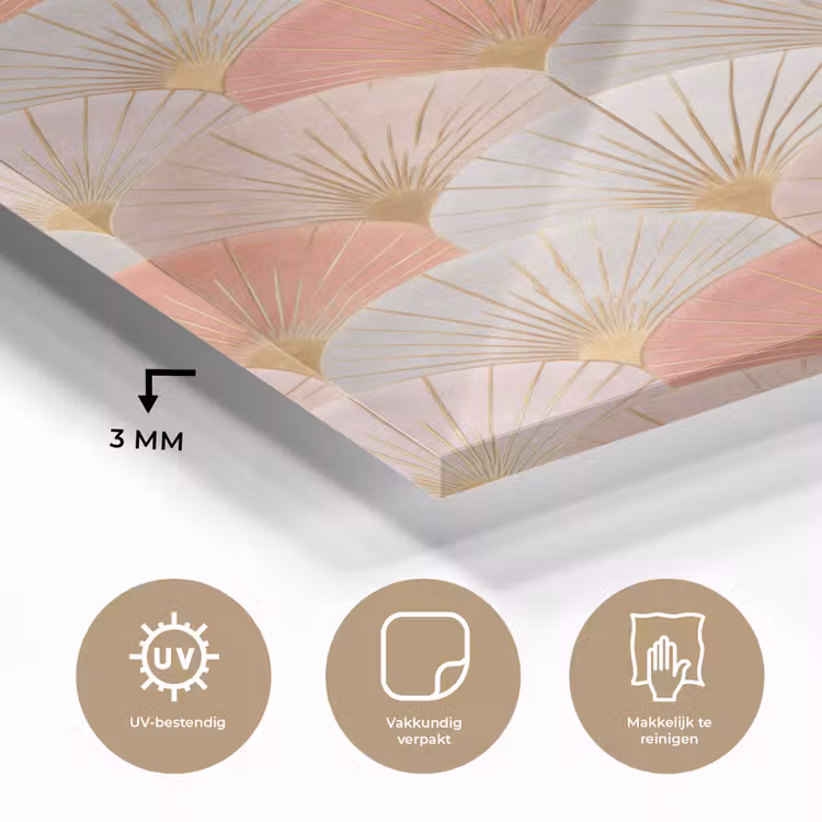 Glas schilderij - Waaiers - Goud - Roze — 3