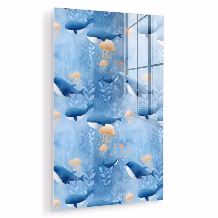 Glas schilderij - Walvissen - Oceaan - Blauw — 1
