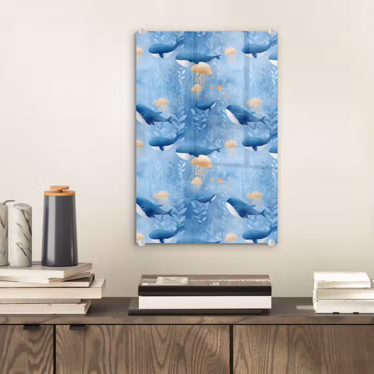 Glas schilderij - Walvissen - Oceaan - Blauw — 2