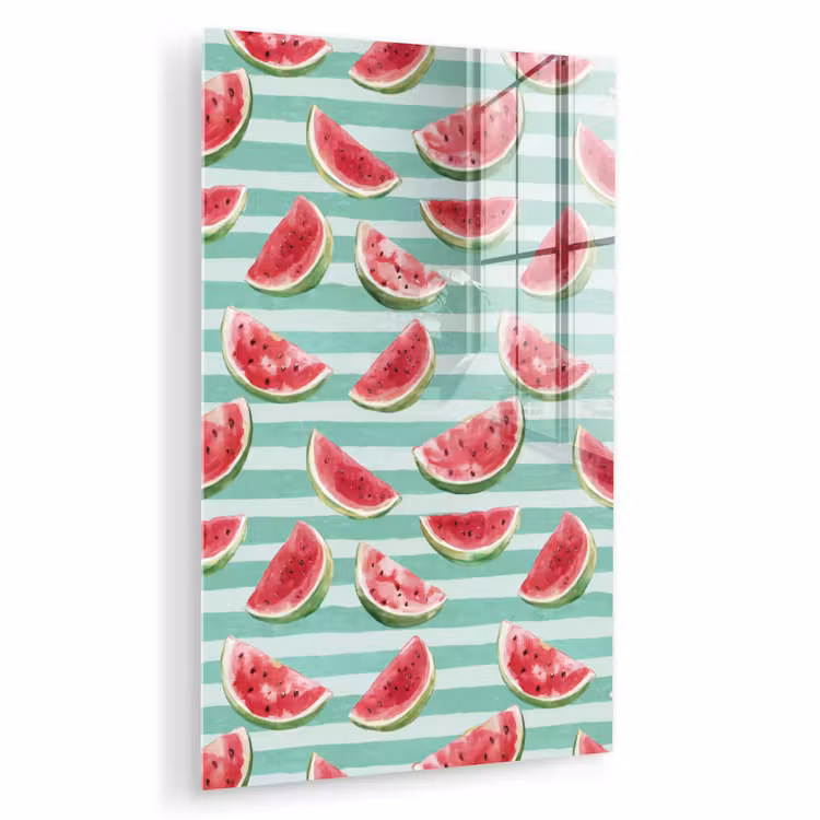 Glas schilderij - Watermeloen - Strepen - Groen — 1