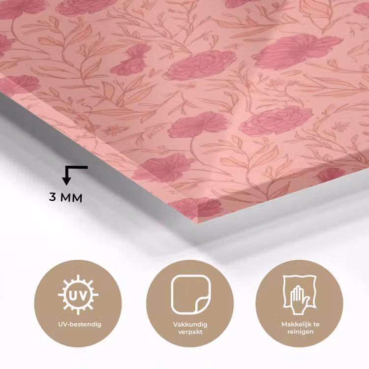 Glas schilderij - Weidebloemen - Romantisch - Roze — 3