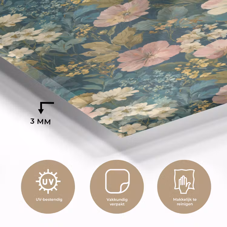 Glas schilderij - Wilde bloemen - Botanisch - Patroon - Roze - Romantisch — 3