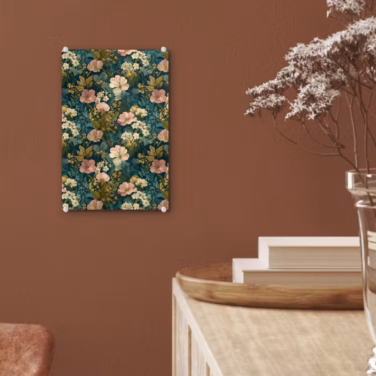 Glas schilderij - Wilde bloemen - Botanisch - Patroon - Roze - Romantisch — 6