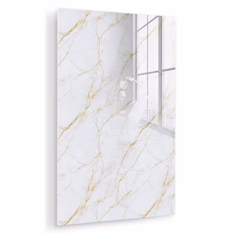 Glas schilderij - Wit - Marmer - Goud - Luxueus — 1