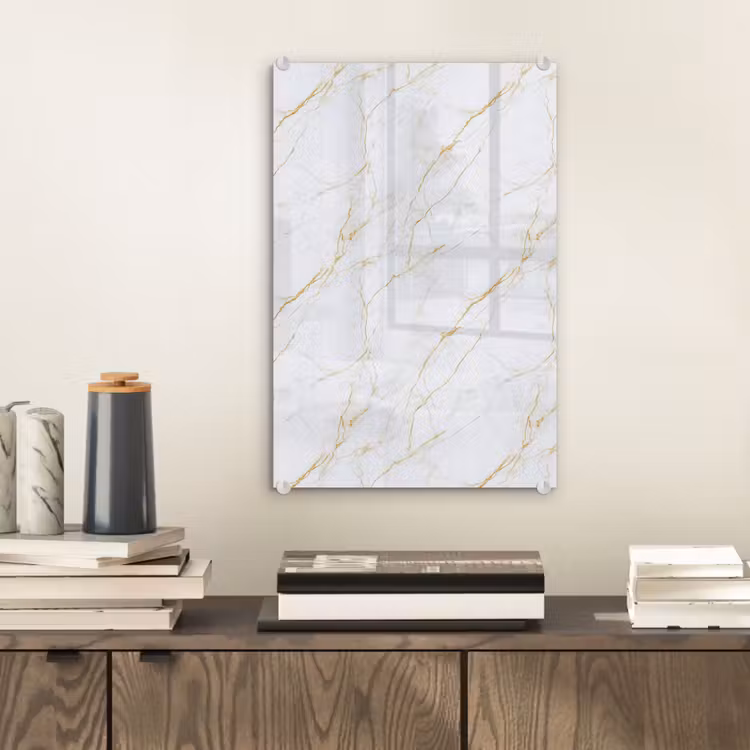 Glas schilderij - Wit - Marmer - Goud - Luxueus — 2