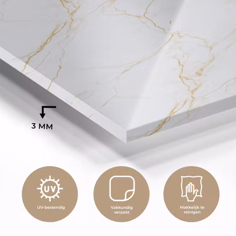 Glas schilderij - Wit - Marmer - Goud - Luxueus — 3
