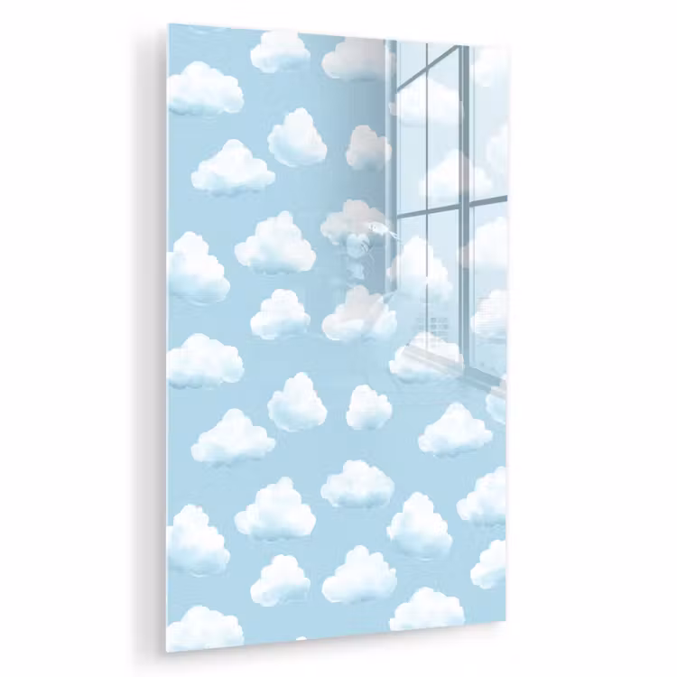 Glas schilderij - Wolken - Illustratie - Blauw — 1