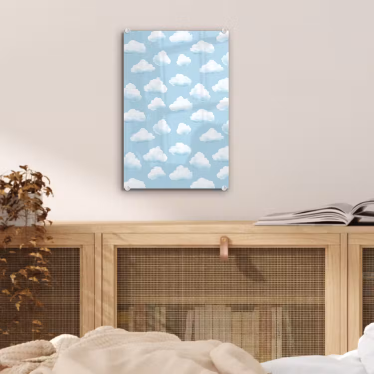 Glas schilderij - Wolken - Illustratie - Blauw — 5
