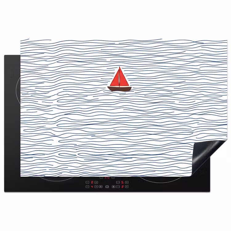 Inductie beschermer - Boot - Water - Rood - Illustratie - Minimalistisch — 1