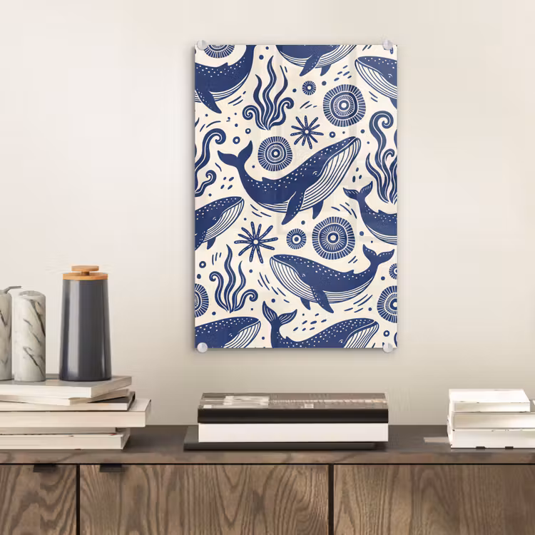 Glas schilderij - Walvis - Onderwater - Dieren - Abstract - Blauw — 2