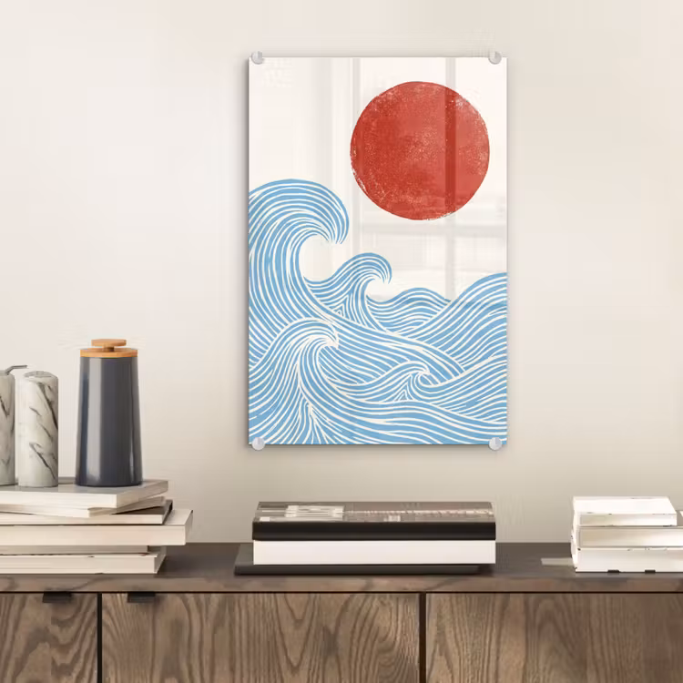 Glas schilderij - Zon - Golven - Oceaan - Abstract - Rood — 2