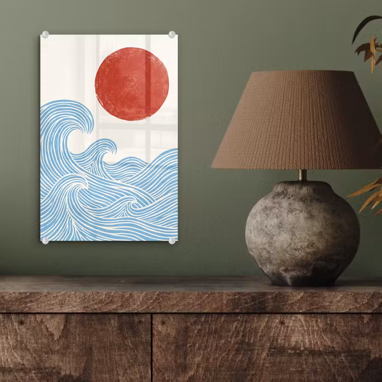 Glas schilderij - Zon - Golven - Oceaan - Abstract - Rood — 4