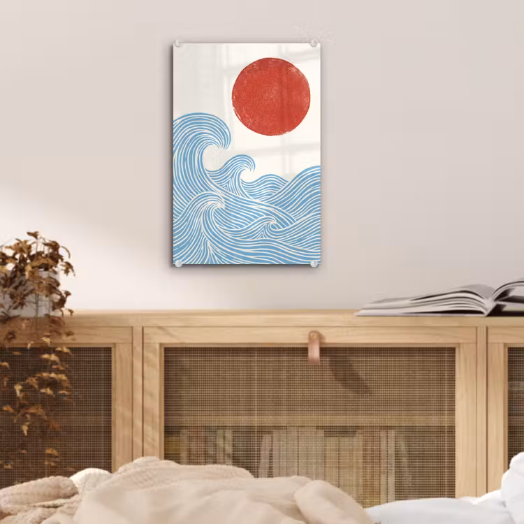 Glas schilderij - Zon - Golven - Oceaan - Abstract - Rood — 5