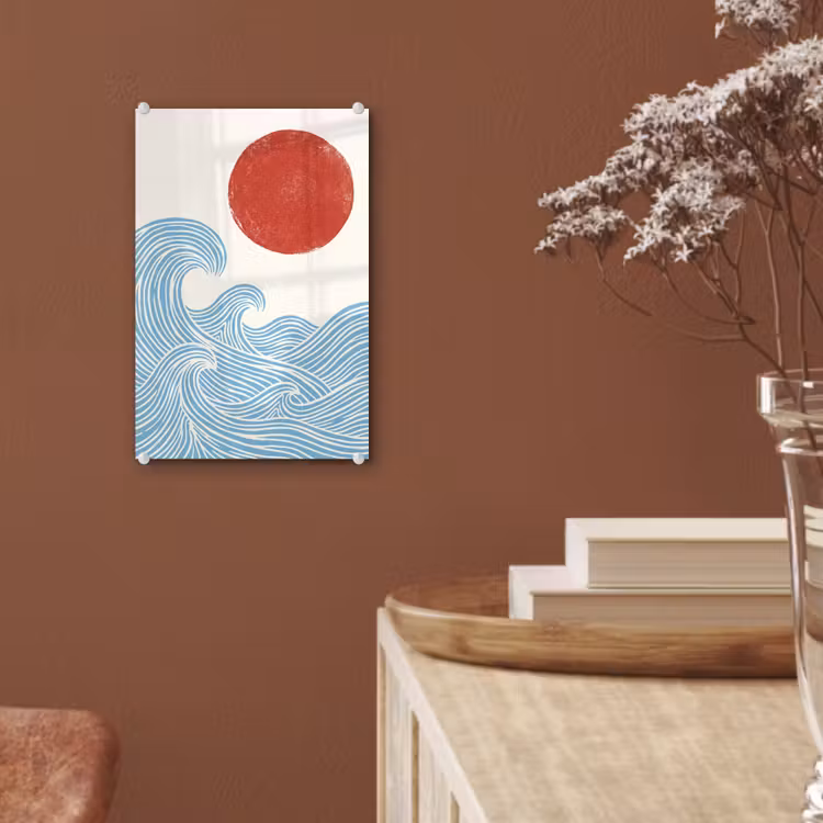 Glas schilderij - Zon - Golven - Oceaan - Abstract - Rood — 6