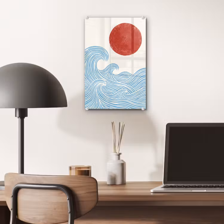 Glas schilderij - Zon - Golven - Oceaan - Abstract - Rood — 7